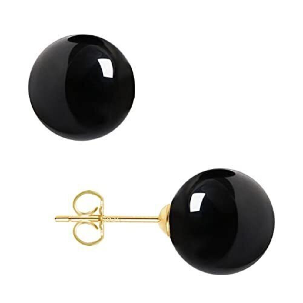7423 Black Pearl Earrings 18K Gold Plated Sterling Silver Big Round Studs